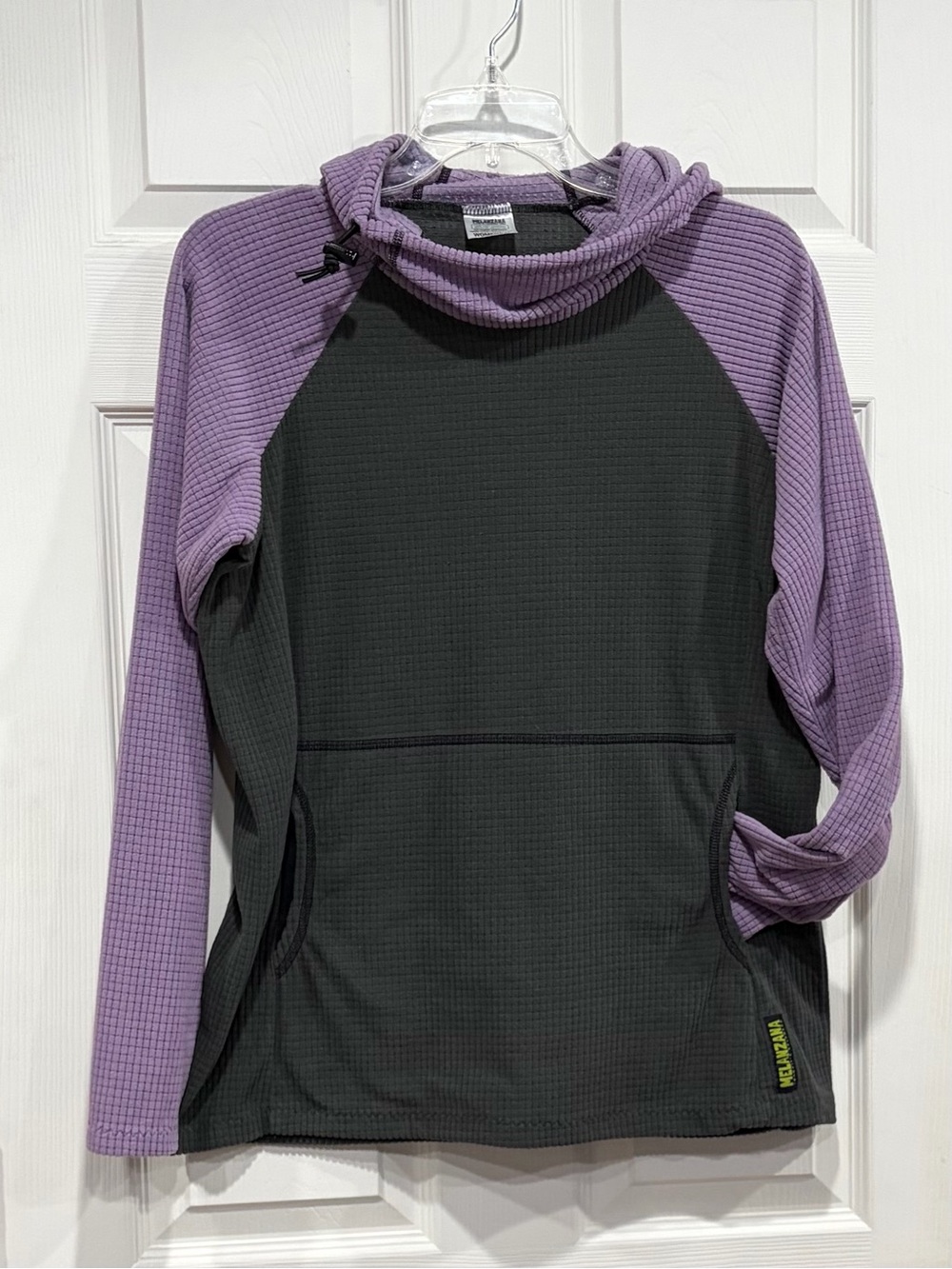 Melanzana Women’s Medium Micro Grid Hoodie Purple Green Jacket GUC Microgrid